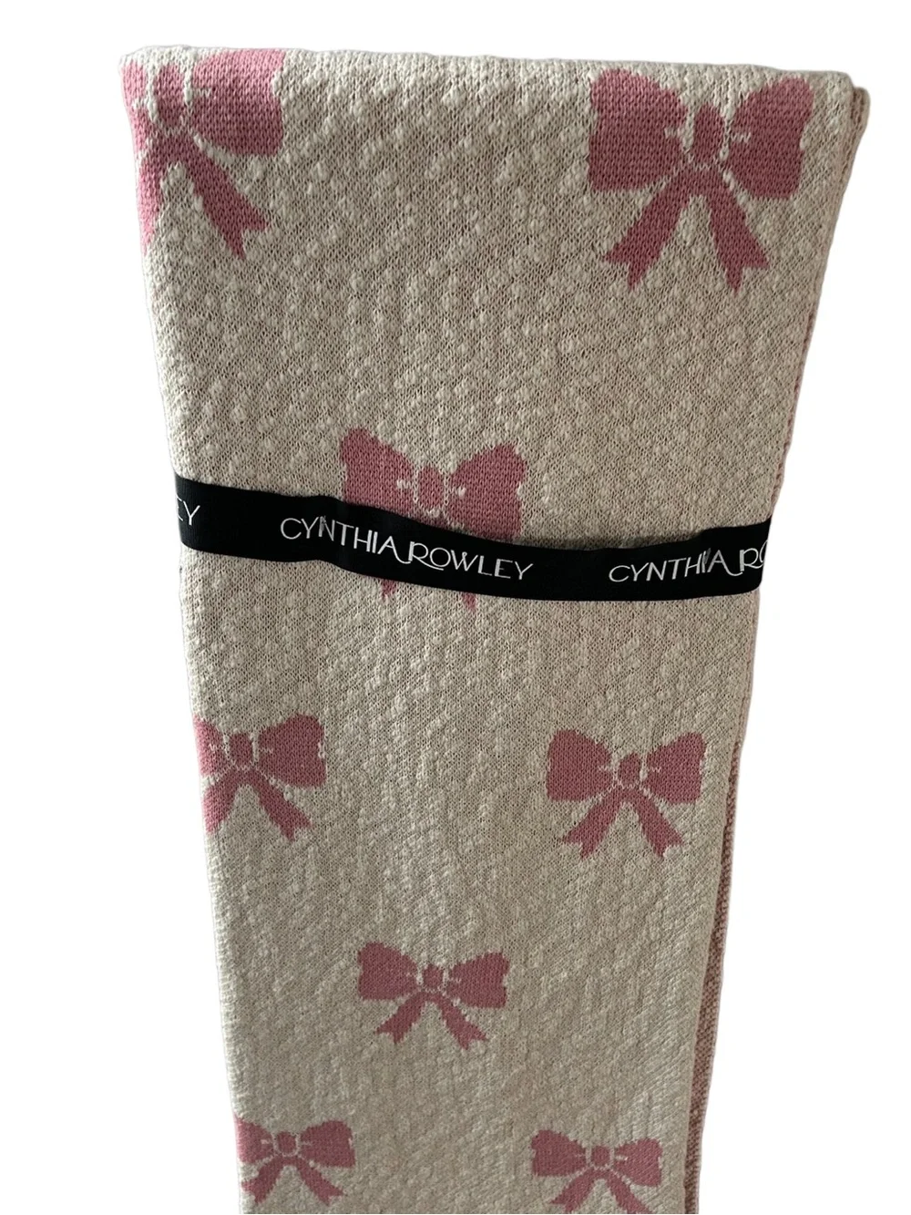 Cynthia Rowley Coquette Pink Bow Knit Throw Blanket & Pillow Matching Bundle Set